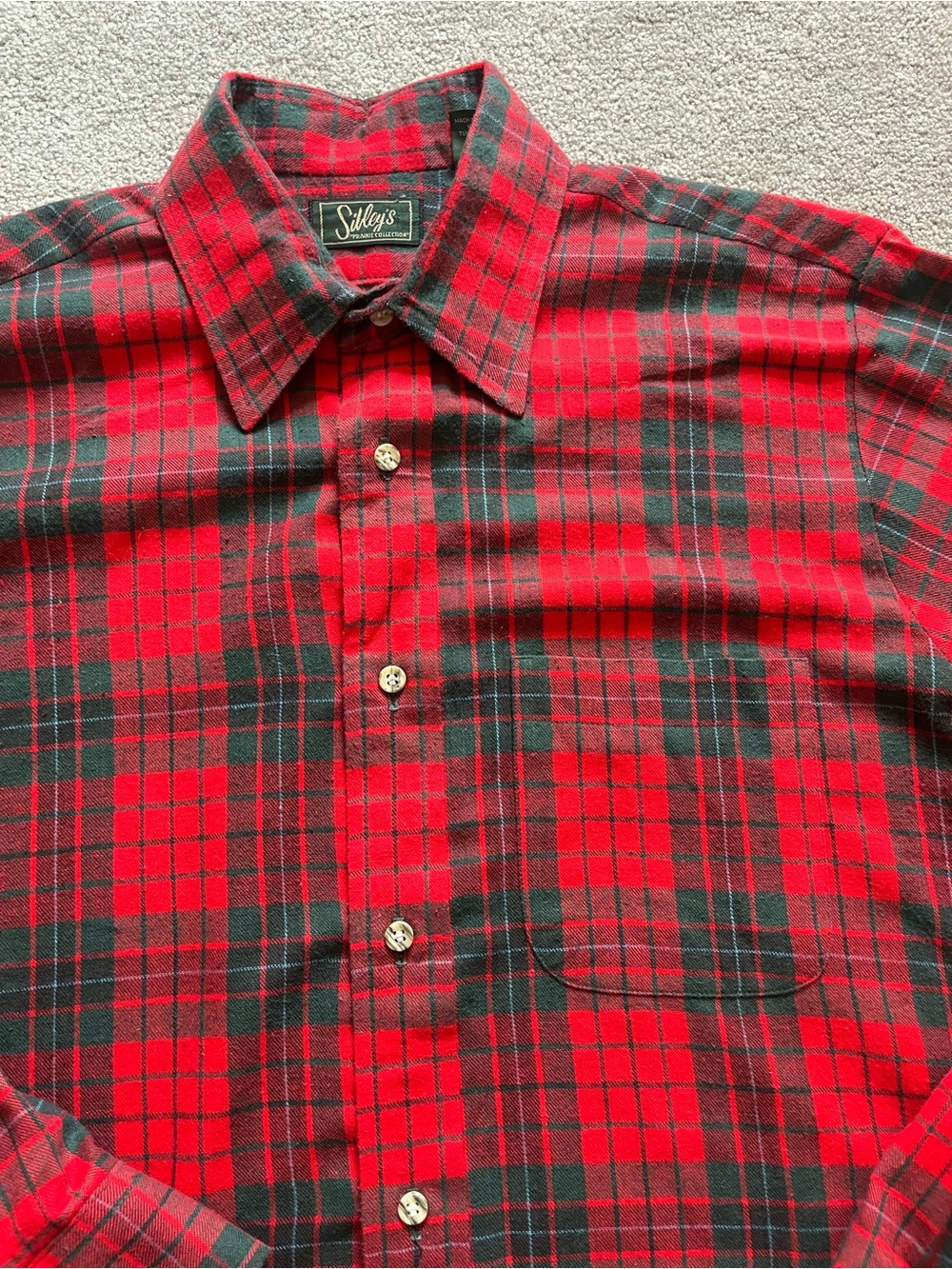 Vintage Sibley's Plaid Flannel Cotton Shirt Made in USA - Red Green & Blue